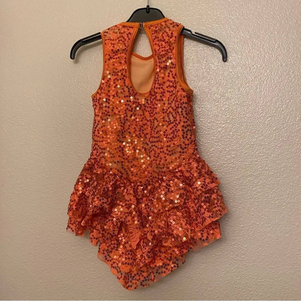 WEISSMAN Dance Costume peach orange lace Your Song 13704 MC-Medium child
